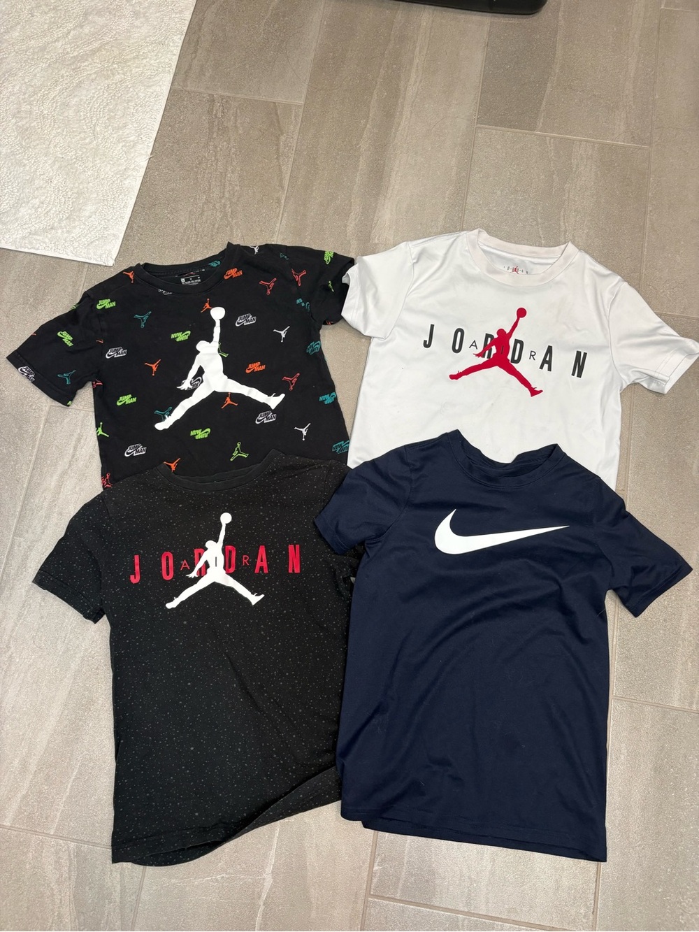Nike Kids 4-Pack Jordan & Swoosh Graphic Tees - Black, White, Navy, Multicolor